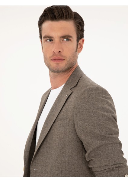 Erkek Kahverengi Slim Fit Yün Karışımlı Takım Elbise 50284890-VR029
