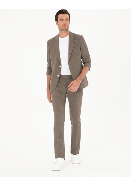 Erkek Kahverengi Slim Fit Yün Karışımlı Takım Elbise 50284890-VR029
