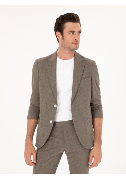 Erkek Kahverengi Slim Fit Yün Karışımlı Takım Elbise 50284890-VR029