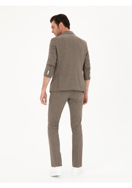 Erkek Kahverengi Slim Fit Yün Karışımlı Takım Elbise 50284890-VR029