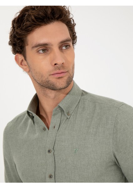 Erkek Açık Yeşil Slim Fit Uzun Kollu Gömlek 50256919-VR092