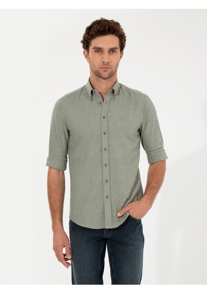 Erkek Açık Yeşil Slim Fit Uzun Kollu Gömlek 50256919-VR092