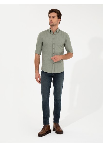 Erkek Açık Yeşil Slim Fit Uzun Kollu Gömlek 50256919-VR092