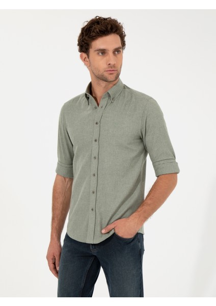 Erkek Açık Yeşil Slim Fit Uzun Kollu Gömlek 50256919-VR092