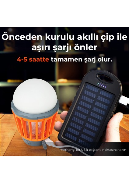 KL-01 Sivrisinek Kovucu İç - Dış Mekan, Elektrikli, Micro USB Şarj Edilebilir, Taşınabilir,  IPX6 Su Geçirmez LED Işık Lamba KL01 Turuncu