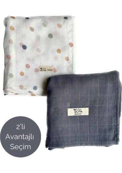 Mix&match 2'li Organik Pamuk Müslin Color Dot&navy Blue