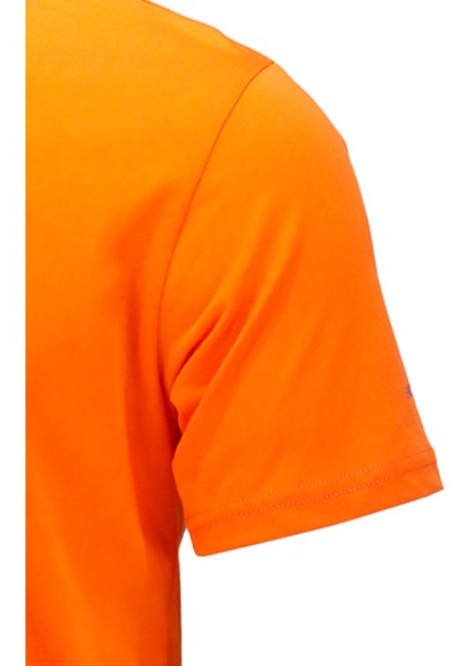 Erkek Bisiklet Yaka Standart Fit Göğüs Baskılı Turuncu T-Shirt