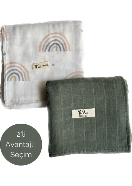 Asu Baby&kids Mix&match 2'li Organik Pamuk Müslin Rainbow&sage Green