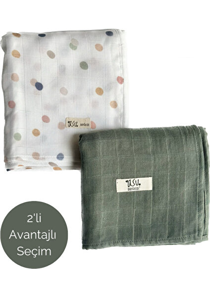 Asu Baby&kids Mix&match 2'li Organik Pamuk Müslin Color Dot&sage Green