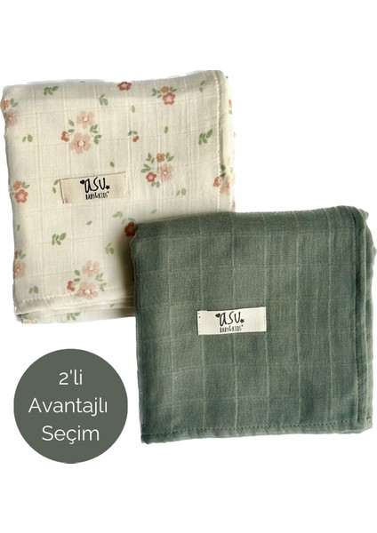 Mix&match 2'li Organik Pamuk Müslin Romantic&sage Green