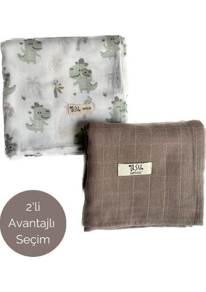 Asu Baby&kids Mix&match 2'li Organik Pamuk Müslin Traveller Dino&umber Brown