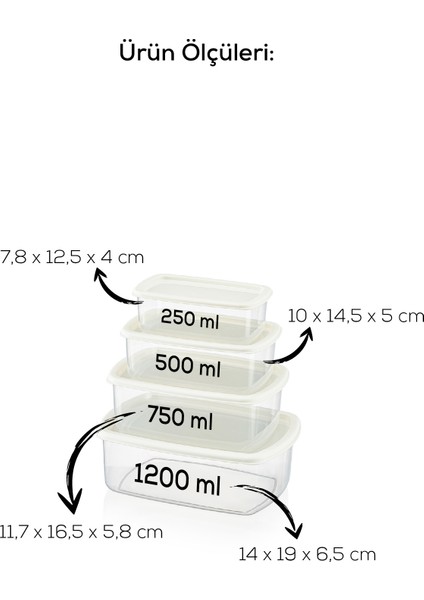 12LI Hava Geçirmez Saklama Kabı Seti Gri 3X(250-500-750-1200 Ml)