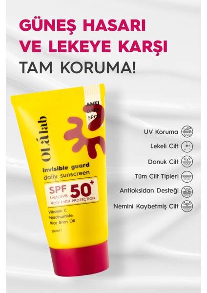 C Vitaminli Leke Karşıtı Spf 50+ Yüksek Uv Korumalı Yüz Güneş Kremi 50 ml