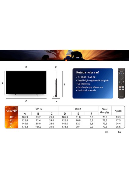 65OLED759/12 65'' 164 Ekran Uydu Alıcılı 4K Ultra HD Smart Ambilight LED TV