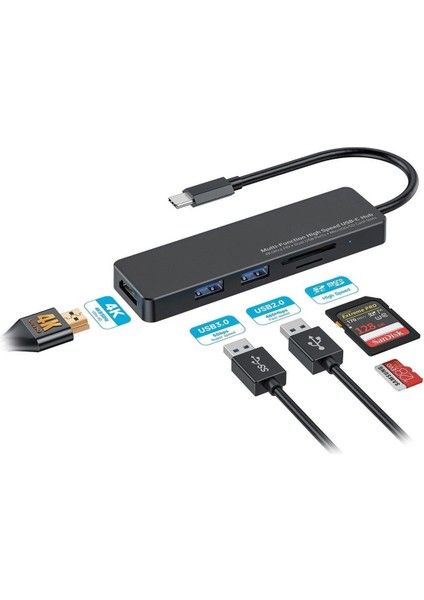 5 In 1 Usb-C Hub HDMI USB Sd Microsd Uyumlu