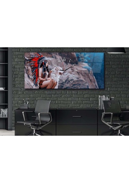 Yatay Ortadan Saatli Sanat ve Doğa Temalı Cam Tablo YSOS040