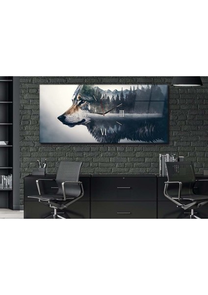 Yatay Ortadan Saatli Sanat ve Doğa Temalı Cam Tablo YSOS103