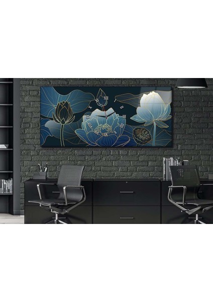 Yatay Ortadan Saatli Sanat ve Doğa Temalı Cam Tablo YSOS031