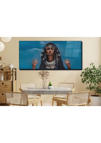 Yatay Ortadan Saatli Sanat ve Doğa Temalı Cam Tablo YSOS041 fırsatları