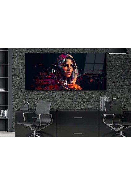 Yatay Ortadan Saatli Sanat ve Doğa Temalı Cam Tablo YSOS067