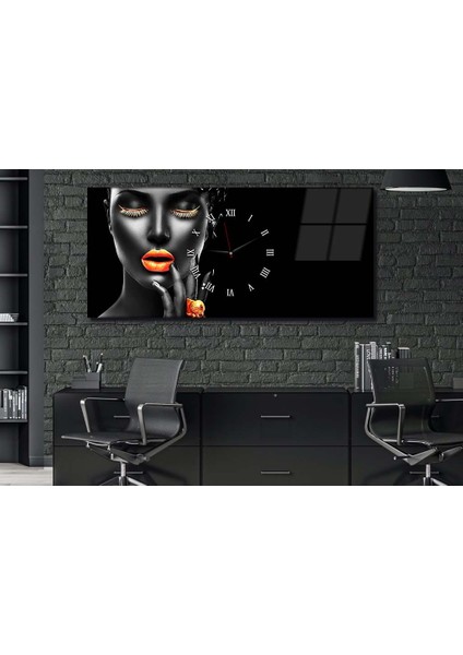 Yatay Ortadan Saatli Sanat ve Doğa Temalı Cam Tablo YSOS024