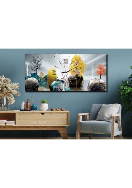 Yatay Ortadan Saatli Sanat ve Doğa Temalı Cam Tablo YSOS090 modelleri