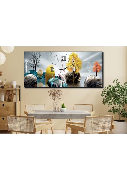 Yatay Ortadan Saatli Sanat ve Doğa Temalı Cam Tablo YSOS090 fırsatları