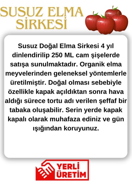 Ordu Organik Pazar Susuz Elma Sirkesi 250 ml