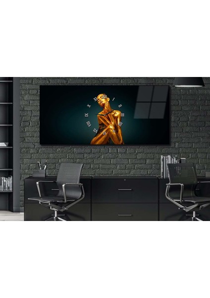 Yatay Ortadan Saatli Sanat ve Doğa Temalı Cam Tablo YSOS023