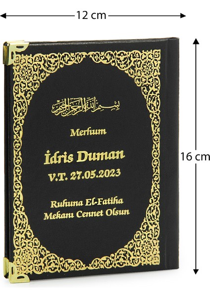 50 Adet Isim Baskılı Ayet-El Kürsi Desenli Yaldızlı Deri Ciltli Çanta Boy Yasin Kitabı Mevlüt Hediyesi 128 Sayfa Siyah