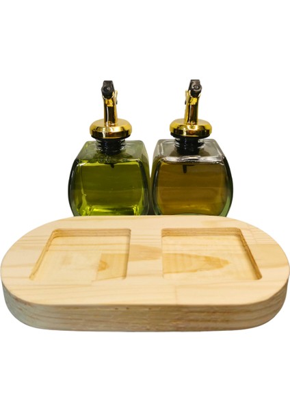 Pıtrakstore Ahşap Stantlı Şeffaf 2'li 150ML Zeytinyağı Sosluk Yağlık Yağdanlık Gold Başlık fiyatları