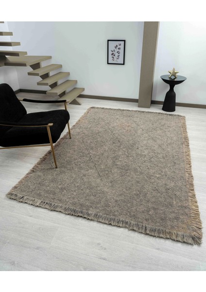 Antique Mnc Stone - Dört Tarafı Saçaklı Pamuklu Yıkanabilir Kilim Yazlık Dekoratif Hediye