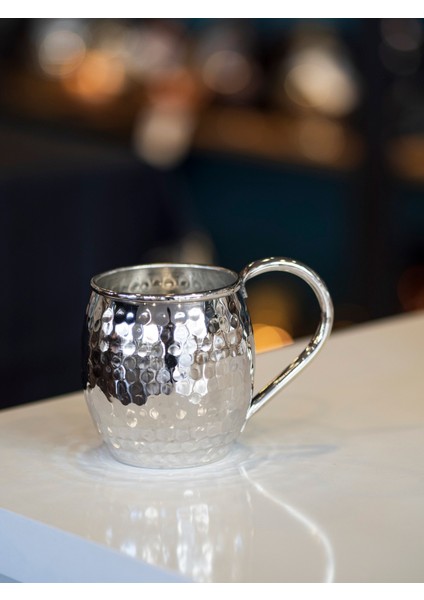 Bakır Kupa Bardak Tombul Çekiç Dövme Model Gümüş Renk (2'li)