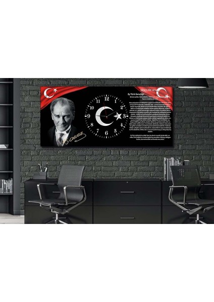 Atatürk'ün Gençliğe Hitabesi Yatay Ortadan Saatli Vatan Temalı Cam Tablo 009 YSOV009