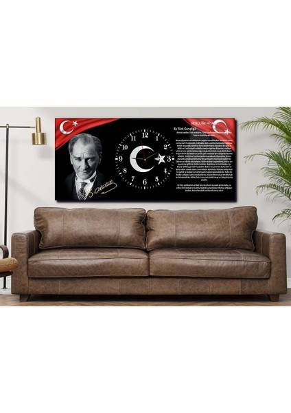 Atatürk'ün Gençliğe Hitabesi Yatay Ortadan Saatli Vatan Temalı Cam Tablo 009 YSOV009
