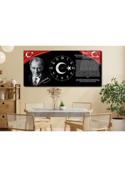 Atatürk'ün Gençliğe Hitabesi Yatay Ortadan Saatli Vatan Temalı Cam Tablo 009 YSOV009