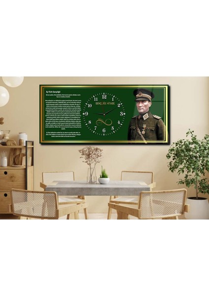 Yatay Ortadan Saatli Vatan Temalı Cam Tablo 039 YSOV039