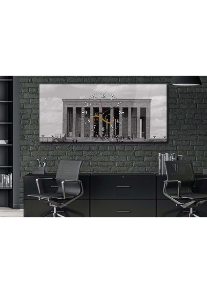 Anıtkabir Yatay Ortadan Saatli Vatan Temalı Cam Tablo 059 YSOV059