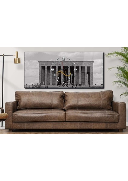 Anıtkabir Yatay Ortadan Saatli Vatan Temalı Cam Tablo 059 YSOV059