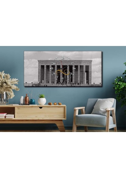 Anıtkabir Yatay Ortadan Saatli Vatan Temalı Cam Tablo 059 YSOV059