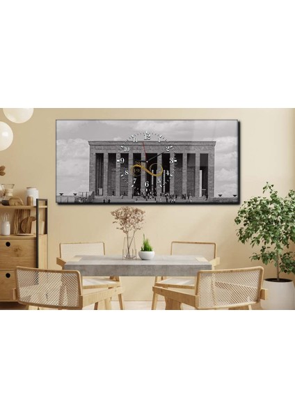 Anıtkabir Yatay Ortadan Saatli Vatan Temalı Cam Tablo 059 YSOV059