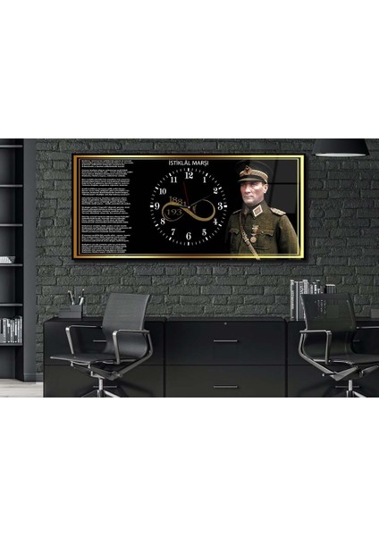 Yatay Ortadan Saatli Vatan Temalı Cam Tablo 035 YSOV035