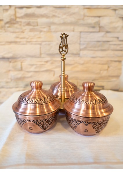Bakır Çerezlik Işlemeli 3 Lü Çerezlik Mat Renk