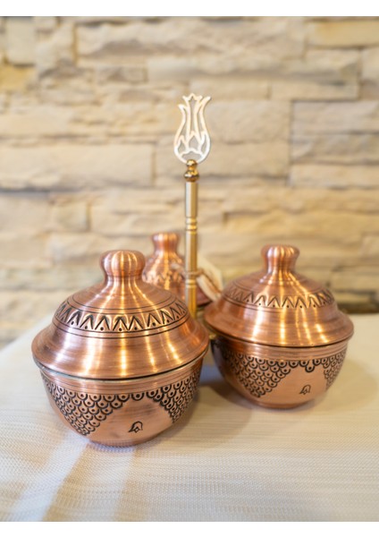 Bakır Çerezlik Işlemeli 3 Lü Çerezlik Mat Renk