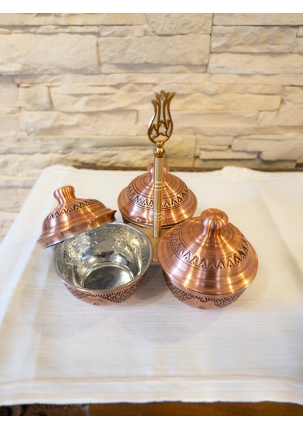 Bakır Çerezlik Işlemeli 3 Lü Çerezlik Mat Renk