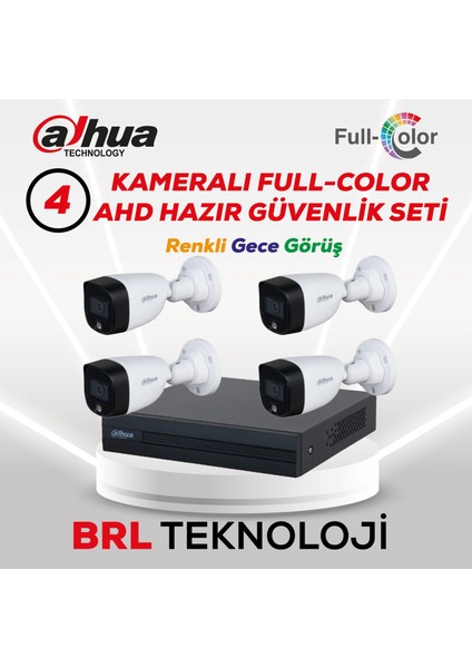 4 Kameralı Renkli Gece Görüşlü Full Hd Güvenlik Kamera Seti