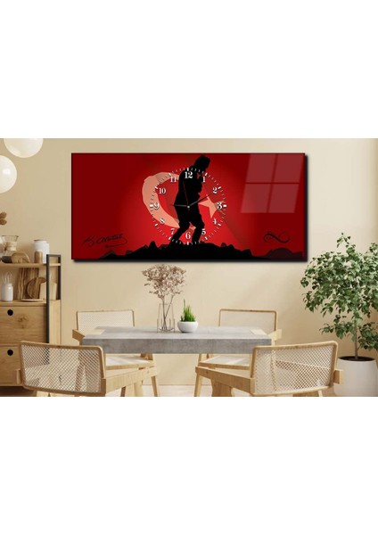 Türk Bayrağı Zeminli Atatürk Portresi Yatay Ortadan Saatli Vatan Temalı Cam Tablo 049 YSOV049