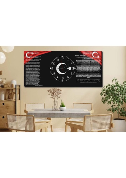 Yatay Ortadan Saatli Vatan Temalı Cam Tablo 005 YSOV005