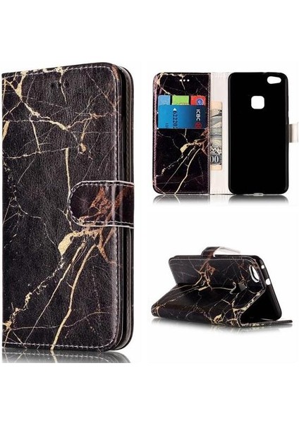 Huawei P10 Lite Için Flip Case Tam Koruma Pu Deri Cüzdan Mermer (Yurt Dışından)