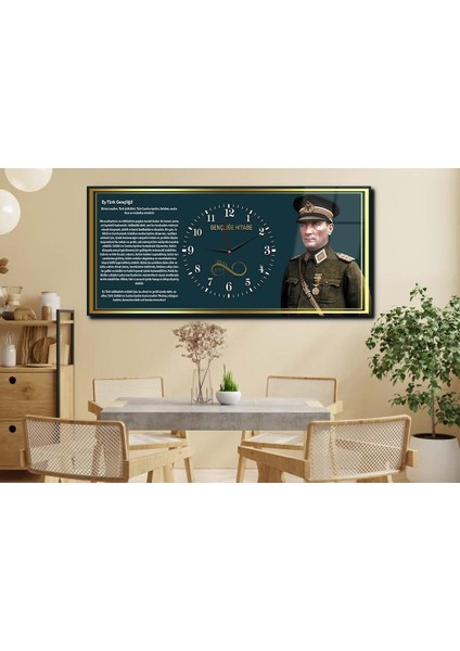 Atatürk ve Gençliğe Hitabe Yatay Ortadan Saatli Vatan Temalı Cam Tablo 040 YSOV040
